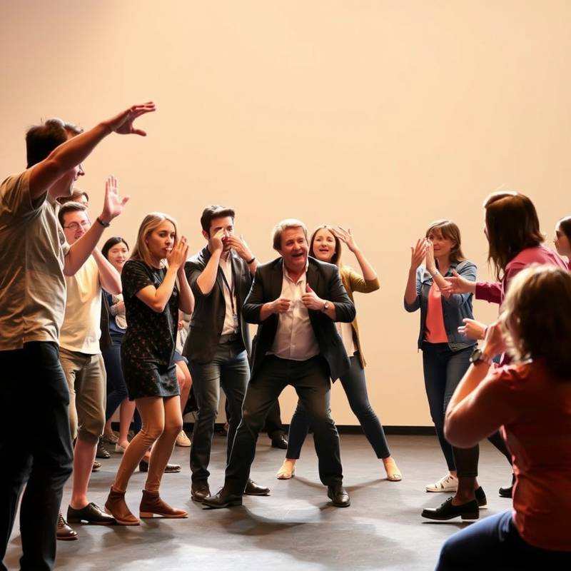 Gruppe von Schauspielern bei einer Improvisationsübung.