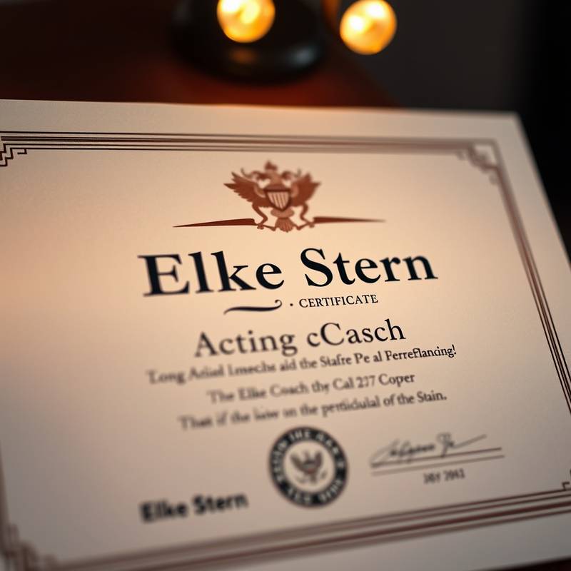 Nahaufnahme eines Zertifikats von Elke Stern als Schauspielcoach.